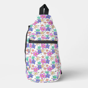 kleurrijke regenboog heldere bloemen hommels bloem sling bag