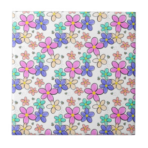 kleurrijke regenboog heldere bloemen hommels bloem tegeltje