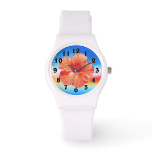 Kleurrijke regenboog hibiscus polshorloge genummer horloge