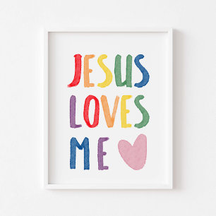 Kleurrijke regenboog Jezus houdt van me print