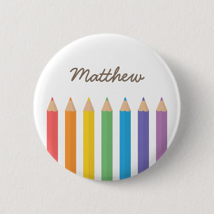 Kleurrijke Regenboog Kleurpotloden Schoolkinderen Ronde Button 5,7 Cm