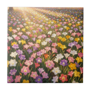 Kleurrijke Regenboog Lelie Bloemenveld Tegeltje
