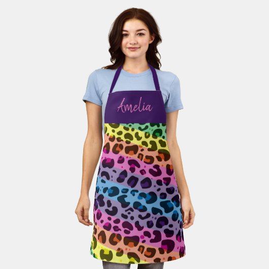 Kleurrijke regenboog luipaard print dier patroon schort (Gedragen)