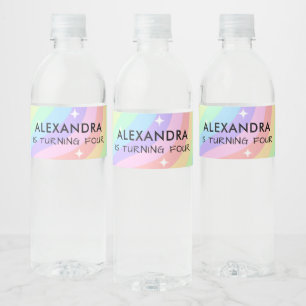 Kleurrijke Regenboog Meisje 4e Verjaardag Waterfles Etiket