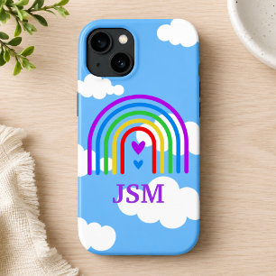 Kleurrijke Regenboog met Blauwe Lucht en Wolken iPhone 13 Hoesje