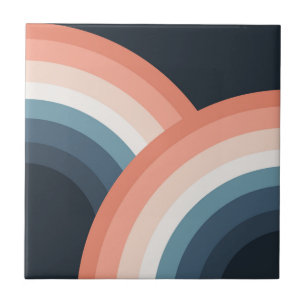 Kleurrijke regenboog met dubbele retro-stijl tegeltje