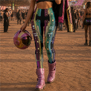 Kleurrijke Regenboog Metal Ruimte Meisje Grungy Ro Leggings