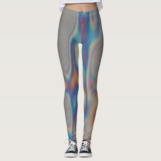 Kleurrijke regenboog moiré reflectie leggings (Voorkant)