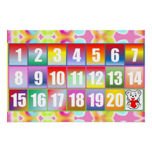 Kleurrijke Regenboog Nummers Poster 1–20 met Knuff Perfect Poster