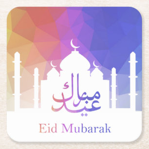 Kleurrijke regenboog Polygooneïde Mubarak-moskee Vierkante Kartonnen Onderzetter
