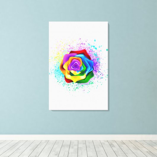 Kleurrijke Regenboog Roos Canvas Afdruk (Insitu (Houten vloer))