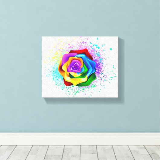 Kleurrijke Regenboog Roos Canvas Afdruk (Insitu (Houten vloer))