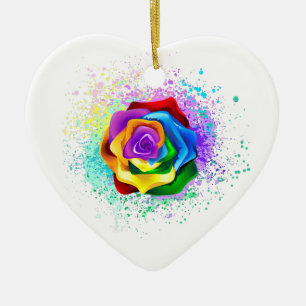 Kleurrijke Regenboog Roos Keramisch Ornament