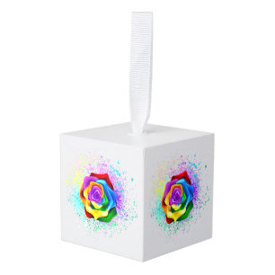 Kleurrijke Regenboog Roos Kubus Ornament