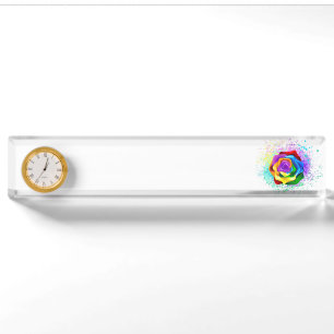 Kleurrijke Regenboog Roos Naambordje