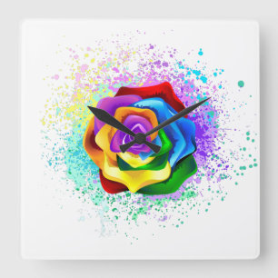Kleurrijke Regenboog Roos Vierkante Klok