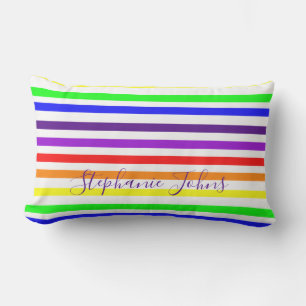 Kleurrijke Regenboog Strepen Lijnen Monogrammen Na Buitenkussen