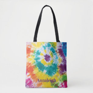 Kleurrijke Regenboog Tie Dye Aangepaste Naam Beste Draagtas