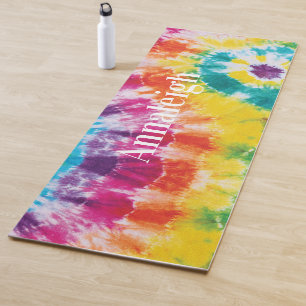 Kleurrijke Regenboog Tie Dye Aangepaste Naam Moede Yogamat