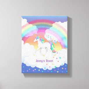 Kleurrijke regenboog Unicorn en sterren Canvas Afdruk