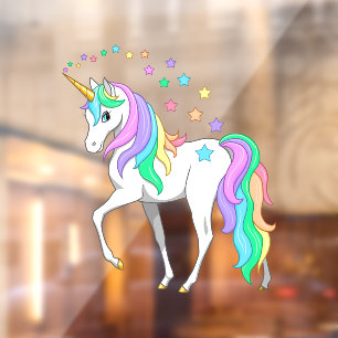 Kleurrijke regenboog Unicorn en sterren Raamsticker
