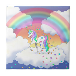Kleurrijke regenboog Unicorn en sterren Tegeltje