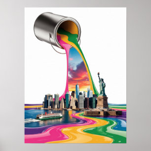 Kleurrijke Regenboog Verf Stroom New York City Poster