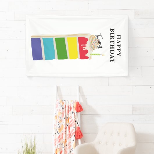 Kleurrijke Regenboog Verjaardagstaart Verjaardagsf Spandoek (Insitu)