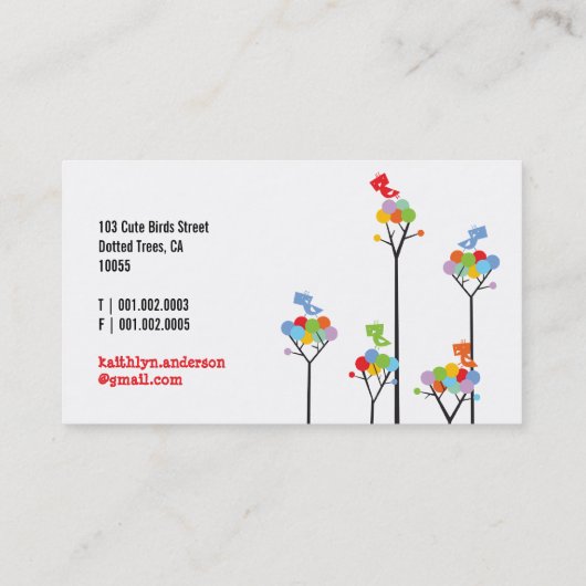 Kleurrijke regenboogbomen en Stippen met een tweet Visitekaartje (Achterkant)