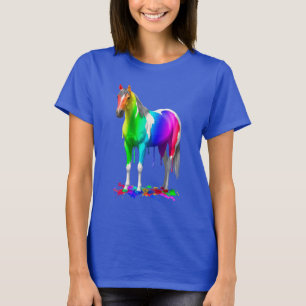 Kleurrijke regenboogdruppelaar Natte verf Paard T-shirt