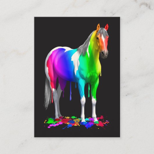 Kleurrijke regenboogdruppelaar Natte verf Paard Visitekaartje (Voorkant)
