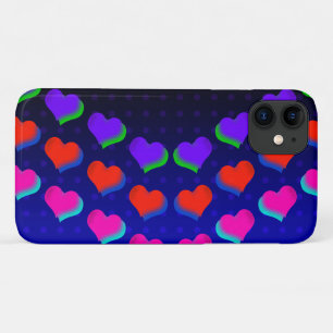 Kleurrijke regenboogharten op Black Cartoon Patter iPhone 11 Hoesje
