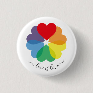Kleurrijke regenboogharten ronde button 3,2 cm
