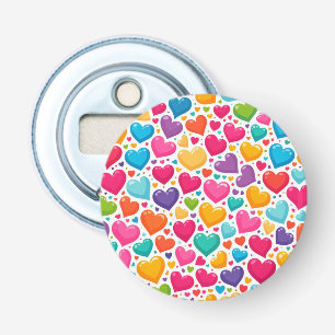 Kleurrijke regenboogharten Valentijnse Button Flesopener