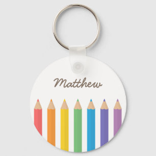 Kleurrijke regenboogkleurige Pencils School Kinder Sleutelhanger
