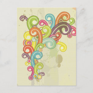 kleurrijke regenboogkleurretro zwirls ontwerp briefkaart