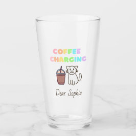 Kleurrijke regenboogkoffie en kat glas
