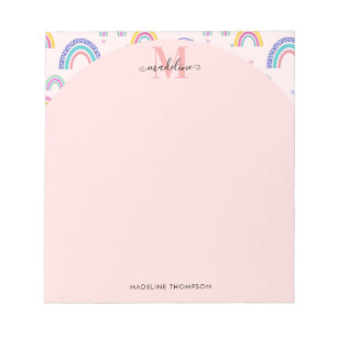 Kleurrijke regenboogkunst Girly Pink Monogram Notitieblok