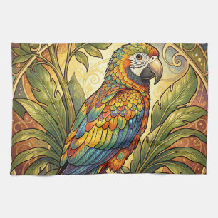 Kleurrijke Regenboogpapegaai Art Nouveau Theedoek