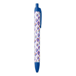Kleurrijke regenboogpictogrammen blauwe inkt pen