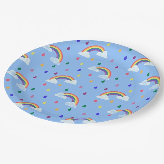 Kleurrijke regenboogregendruppels papieren bordje (Gekanteld)