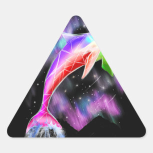 kleurrijke regenboogroze dolfijn oceaangalaxruimte driehoek sticker