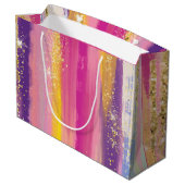 Kleurrijke regenboogstrips met Faux Gold Glitter Groot Cadeauzakje (Achterkant Gekanteld)