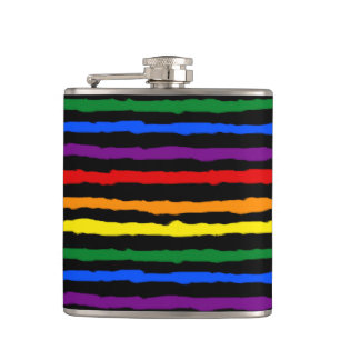 Kleurrijke regenboogstrips op Custom Black Heupfles