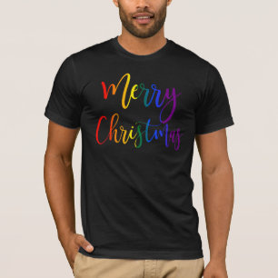 Kleurrijke regenboogtekst LGBTQ Gay Pride Kerstmis T-shirt