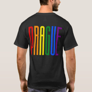 Kleurrijke regenboogtekst LGBTQ Prague Gay Pride L T-shirt