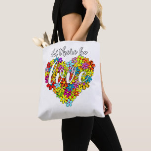 Kleurrijke regenboogvlagkleuren bloemhartpatroon  draagtas