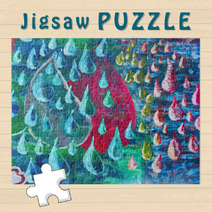 Kleurrijke regendruppels schilderij op een graffit legpuzzel
