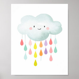 Kleurrijke regendruppels wolk kinderkamer print ba