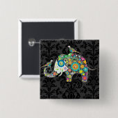 Kleurrijke restantvlies, olifant en vogels vierkante button 5,1 cm (Voorkant /achterkant)